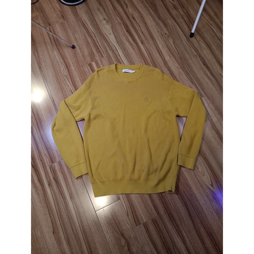 Ck Yellow Waffle Sweater Small Oversized Heavy Weight